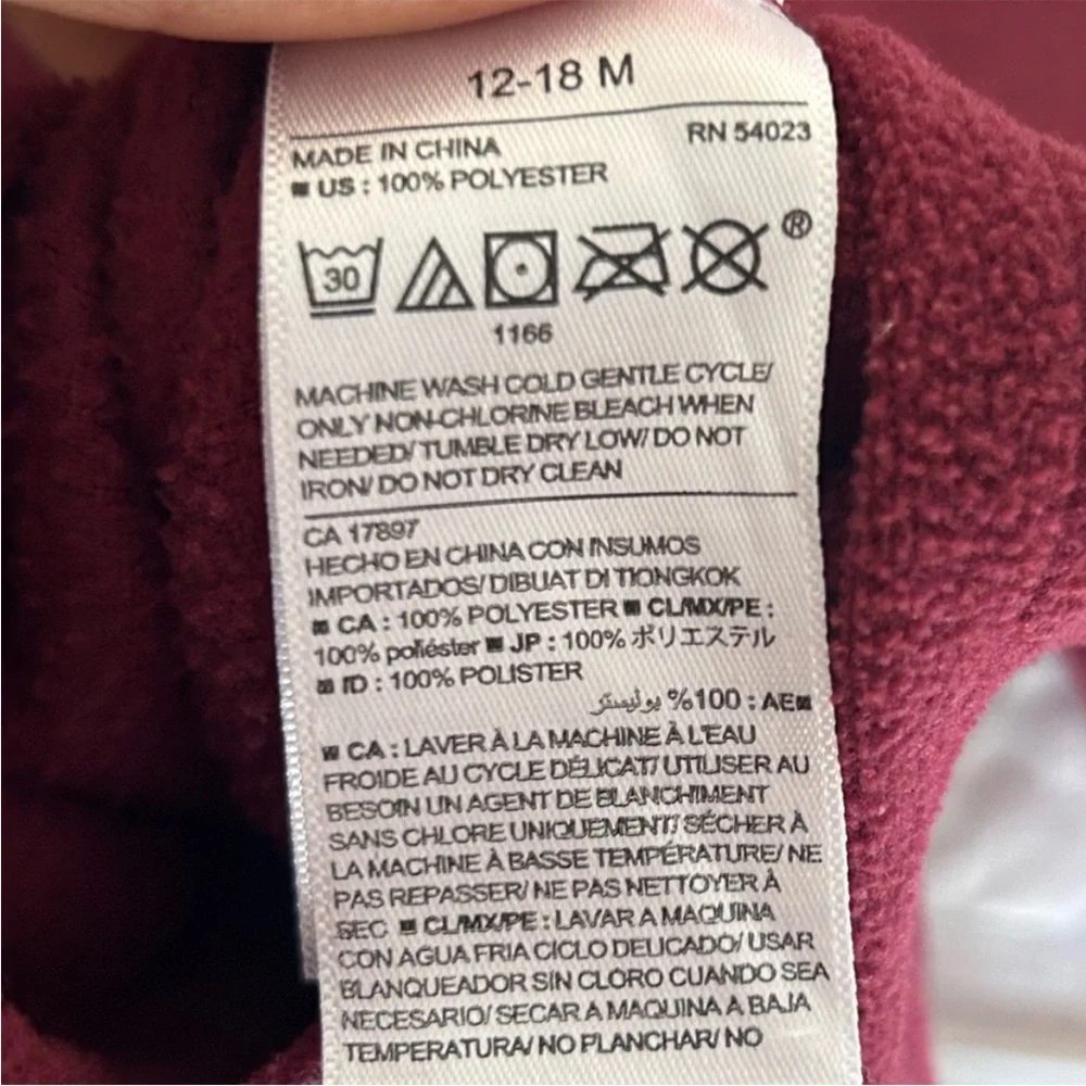 Old Navy Kids Maroon Fleece Hoodie 12-18 Months